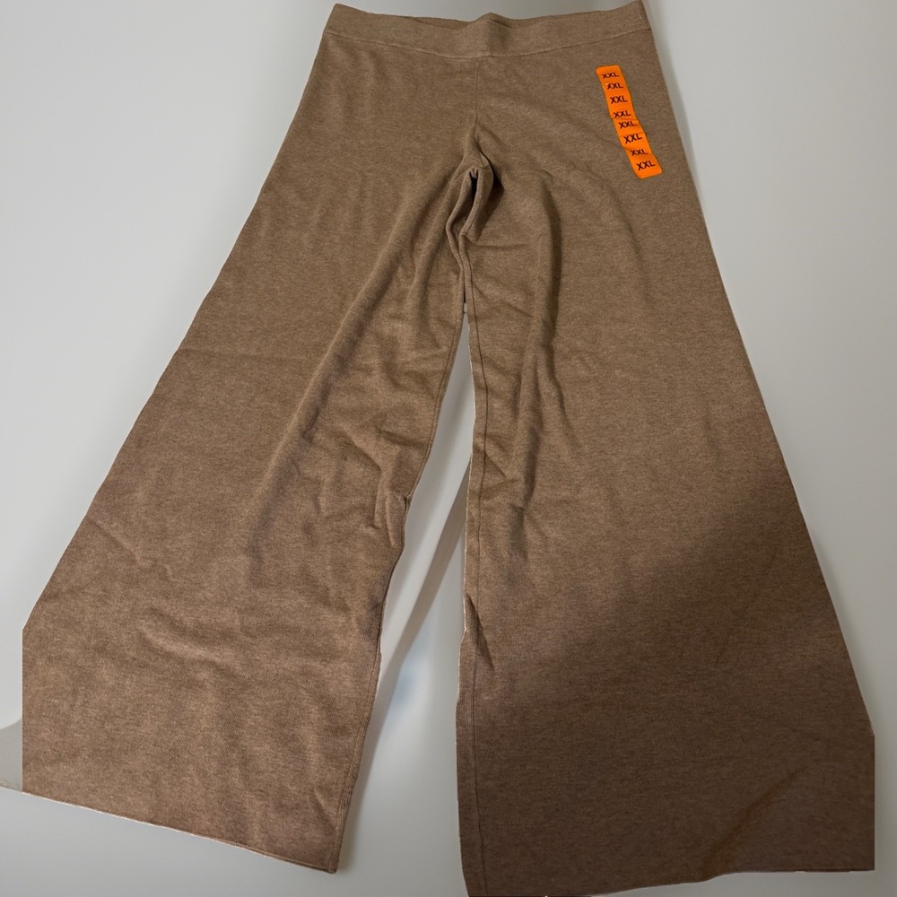 Splendid Women's Wide Leg Sweater Pants Tan Knit Ribbed Comfort Loungewear XXL